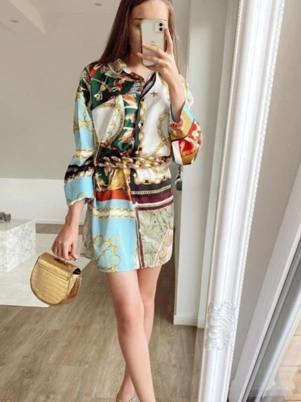 Zara Oversized Patchwork Shirt Dress Zodiac Chain Design - Medium - Picture 6 of 7